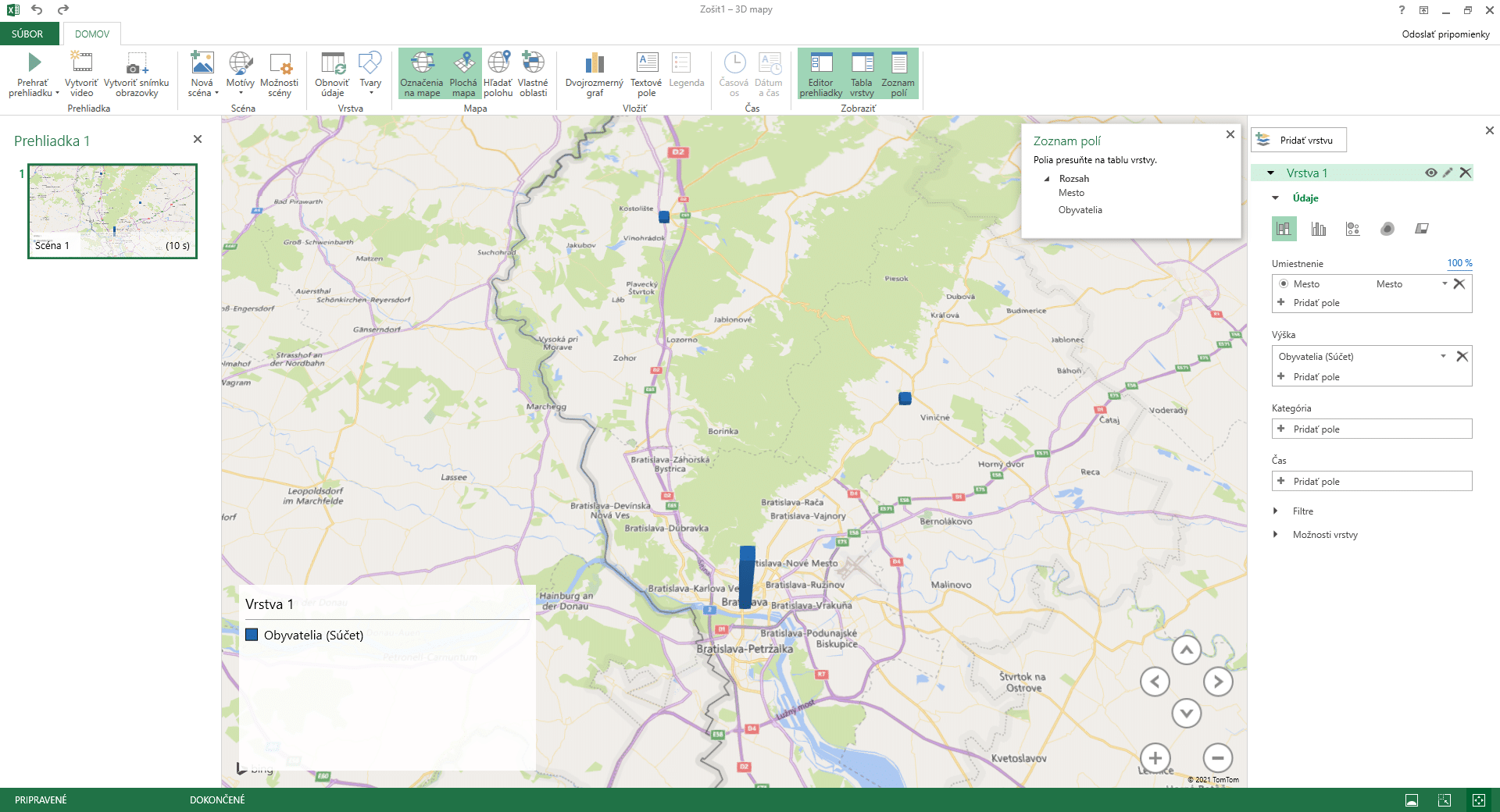 3D mapa v Exceli