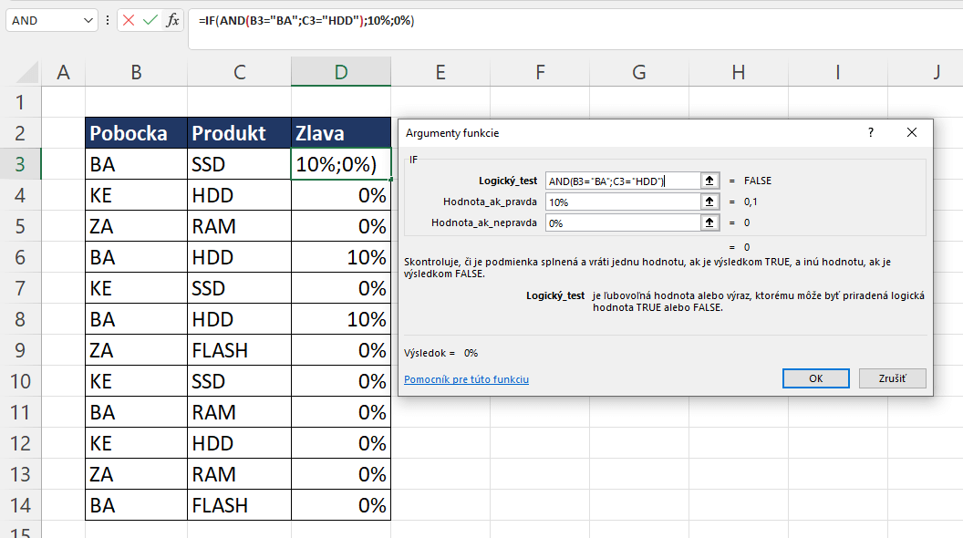 Vnorená AND do IF funkcie
