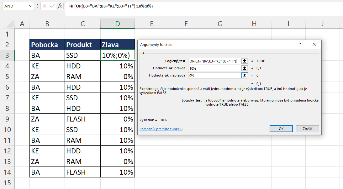 Vnorená funkcia OR do IF