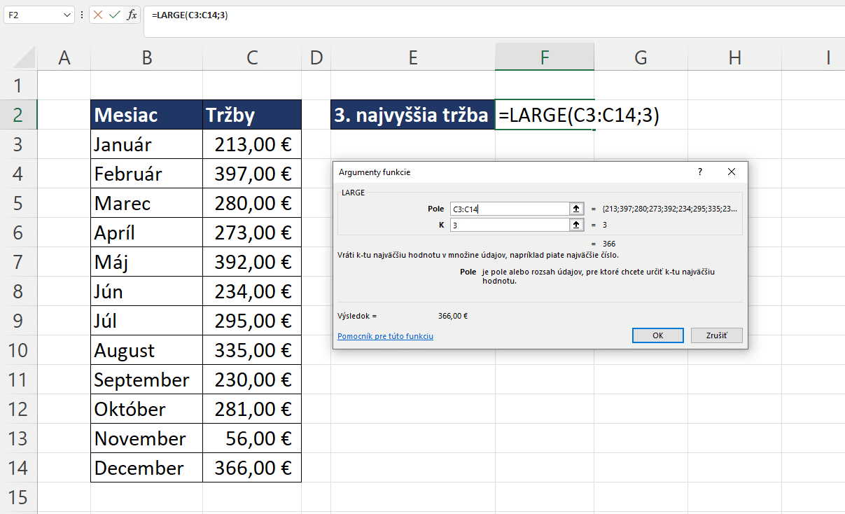 LARGE funkcia - príklad