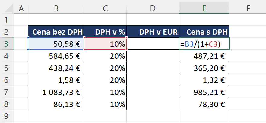 Výpočet ceny bez DPH - Šurina Michal