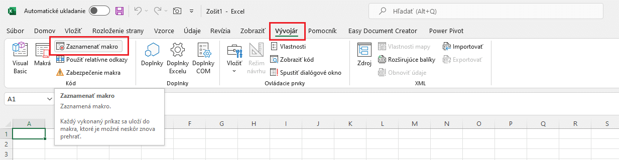 Zaznamenať makro v Exceli