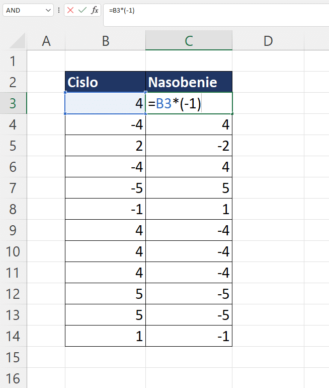 Zmena znamienka v Exceli